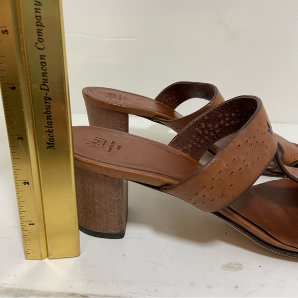Henry Cuir Womens Brown Laser Cut Heel Leather Sandals Size 39 USA 9 - Picture 8 of 10